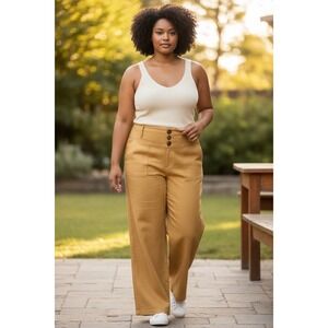 Flamingals Women Mustard Yellow Wide Leg High Rise New With Tags Size M